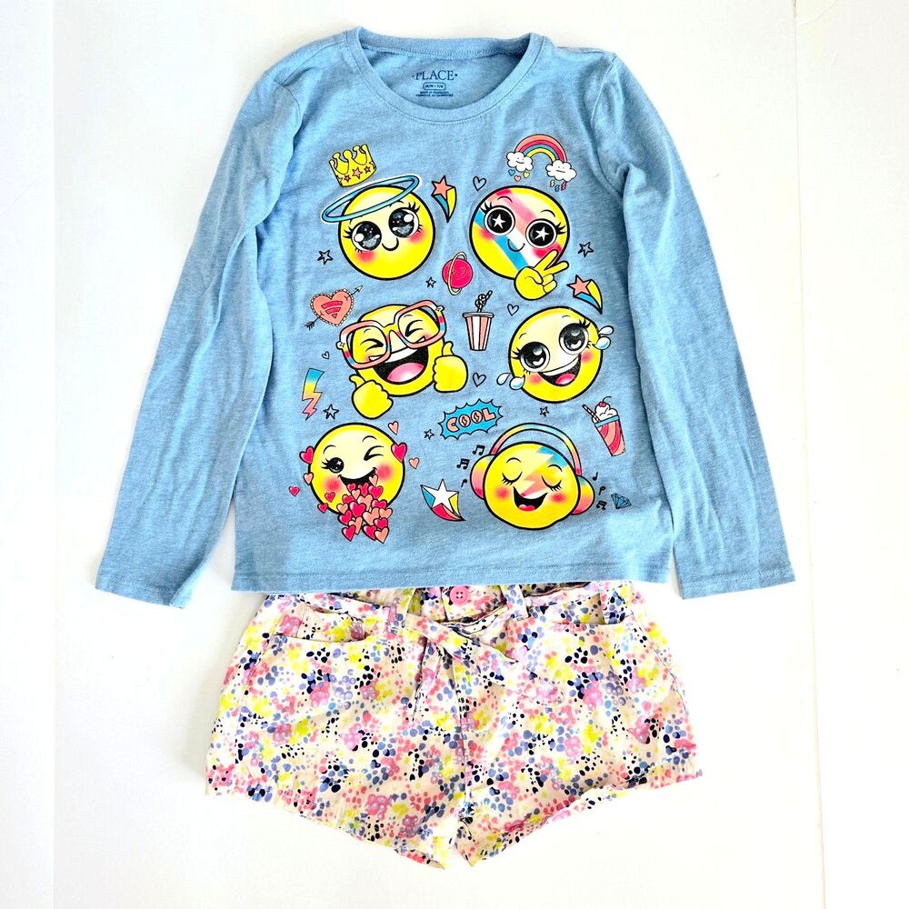 SET of CHILDREN PLACE & PIAZZA ITALIA Tee Shirt & Shorts Bundle Girl Size 7/8 M - Picture 1 of 7
